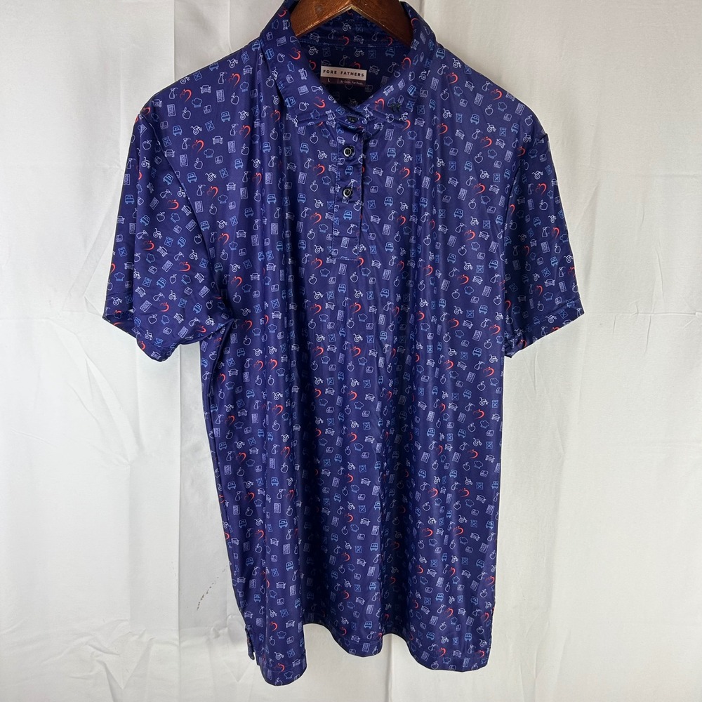 Fore Fathers Mens Large Purple Novelty Print Performance Golf Polo Shirt‎